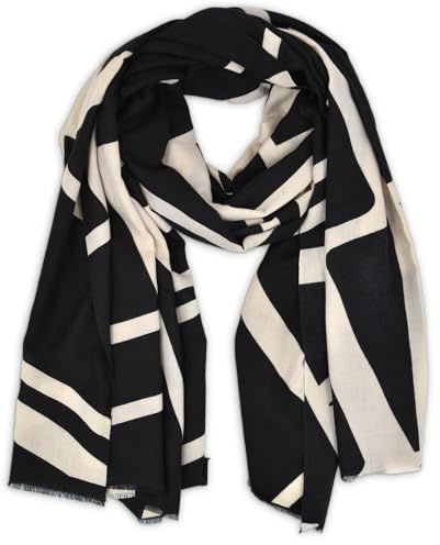 styleBREAKER Bufanda de Mujer con Patrón de Líneas Gráficas | Bufanda de Invierno XXL Suave | Pañuelo Grande con Diseño de Líneas Geométricas, Estola, Accesorio de Otoño Invierno, Negro-Blanco