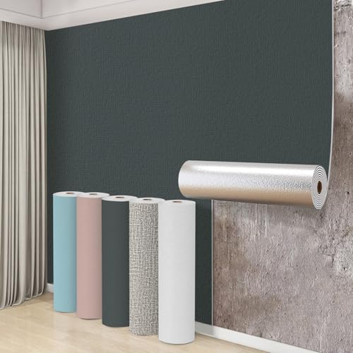 Swehooirt 8 Roll Self Adhesive Thermal Wallpaper 3mm Thick Peel and Stick Wallpaper for Bad Cold Walls Textured Black Grey Insulating Wall Covering Roll Waterproof Damp Proof Ceiling Kitchen