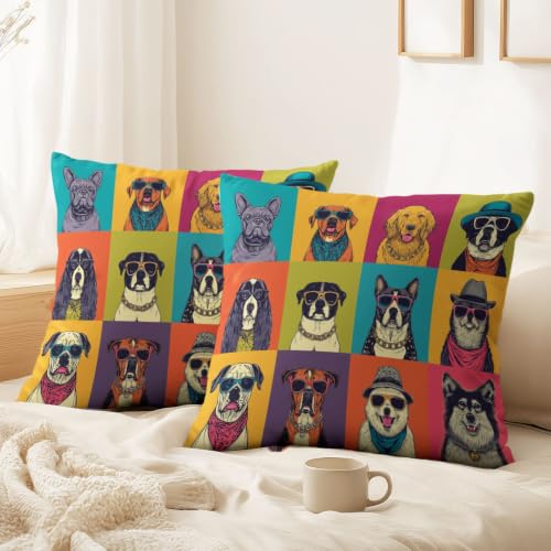 Dynamic Grid Cartoon, pudel kuddfodral set med 2-pack 50 x 30 cm – ingen kuddinsats dekorativa överdrag fransk bulldogg, golden retriever, tax för bäddsoffa utomhus heminredning