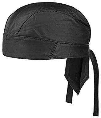 New Black Leather Bonnet Bandana Cap Biker Cycling Style Skull Flydana Head Piece Rocker Trucker Wrap Inside Cloth (S-M, Black)