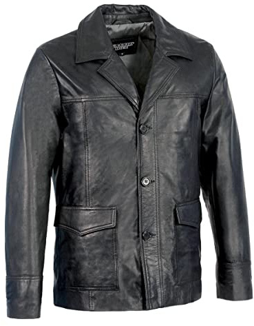Milwaukee Leather Men's Black Leather Button Closure Blazer Car Coat Fashion Jacket SFM1870-2X-Large