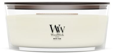 WoodWick White Teak Scented Candle, Crackling Wick, 16oz