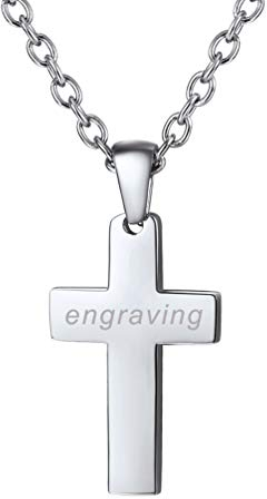 PROSTEEL Halskette Personalisierte Kreuz Anhänger Christlich Minimalist Name Gravur Collier Unisex Halskette für Männer Frauen Jungen Mädchen, Silber-S