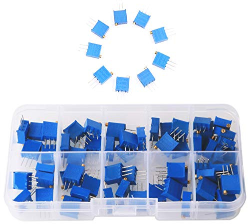 GTIWUNG 60PCS 12Value 100 Ohm a 500K Ohm 3296W Trimmer multigiro Resistore variabile Potenziometro Resistenza variabile con Scatola Plastci