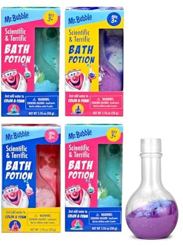 Mr. Bubble Kids Original Bath Bomb Potions - Colorful Fizzy Fun - Cool Foam and Bubble Science Beaker Bath Toys (Pack of 4)
