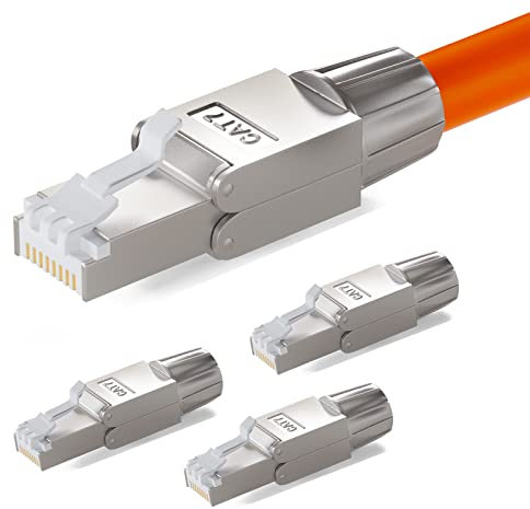 hb-digital 4x Conector RJ45 CAT 7 sin Herramientas Para Cable de Red Ethernet LSA compatible con CAT 6a CAT 6 CAT 5e 10 Gbps 600 MHz para Cable de Instalación LAN DSL Carcasa Metálica