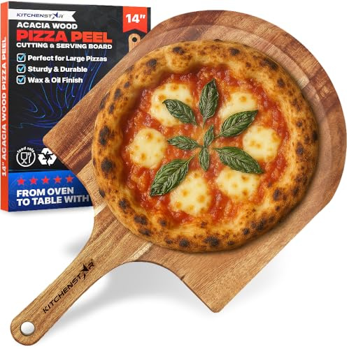 KitchenStar Buccia per pizza in legno di acacia (14 pollici)