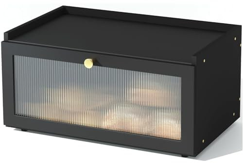 AINILE Bambus Brotkasten schwarz Holz Brotkästen - Brotbox zur Brotaufbewahrung Stylischer Bread Box 40 x 25 x 20 CM