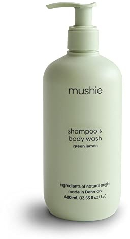 mushie Baby Shampoo & Body Wash | Gentle Formula for Delicate Skin | Certified Organic | Made in Denmark, 13.53 fl oz (Green Lemon)