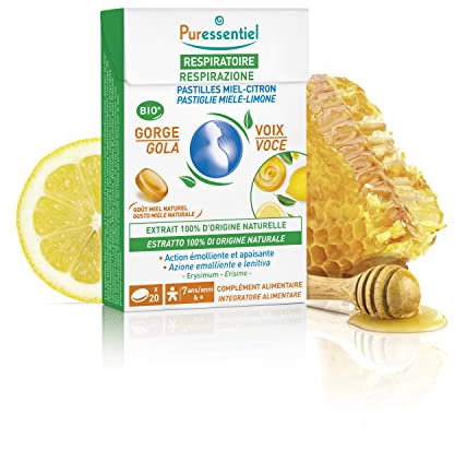 Puressentiel - Respiratoire - Pastilles Miel Citron - A l'extrait d'Erysimum - Apaise la gorge et cordes vocales fatiguées - 20 pastilles