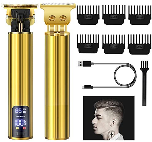 Barttrimmer Herren Haarschneidemaschine Profi Konturen Rasierer Haarschneider Profi Haarschneidemaschine mit 3 Motorstufen Bart trimmer Bartschneider LED R-Klingen USB-Aufladbar, 6 Führungskämmen