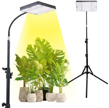 EU-Eurostecker LED Pflanzenlampe mit Ständer, 25 Watt Vollspektrum Grow Lampe, 12-48 Höhenverstellbare Pflanzenlicht mit Stativ für Zimmerpflanzen, Daisy Chain Funktion, Einfachste Montage