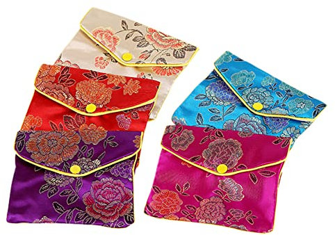 JINGLING 12 pochettes à bijoux en soie avec fermeture éclair, style chinois brodé, sacs à bijoux, sacs cadeaux