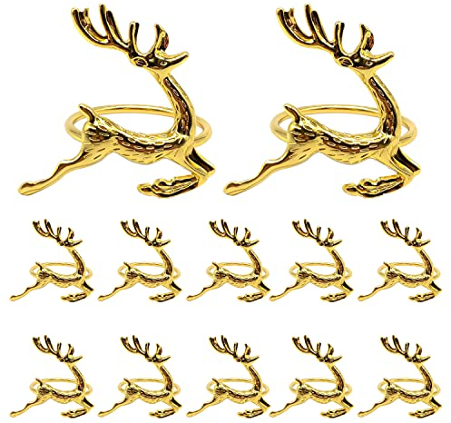 12 Stück Serviettenringe Weihnachten, Serviettenringe Hirsch Gold, für den Weihnachtstisch, Tischdekoration für EIN Abendessen, Küchenzubehör für den Esstisch der Familie (Gold)