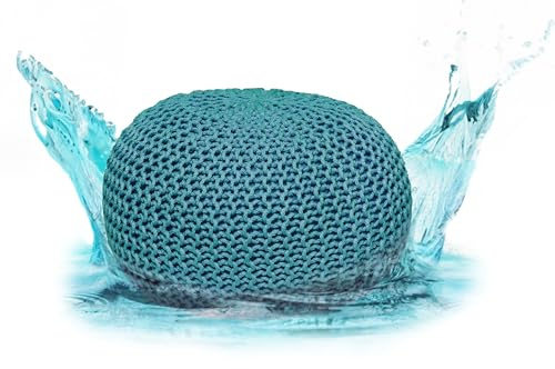 ELYFLAIR® Pouf imperméable de qualité supérieure - Diamètre : 55 cm ou 45 cm - Pour extérieur et intérieur - Aspect tricot grossier - Pour jardin, terrasse, piscine - 100 % plastique recyclé