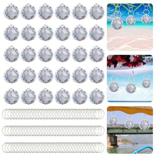 Tulov 30 Stück Sonnenfänger Kristall, Kristall Glas Prisma mit 100 Reifen, Kristall Anhänger Deko geeignet für Fensterdekoration, Heimbüro Gartendekoration, Fensterbankfänger（20mm）