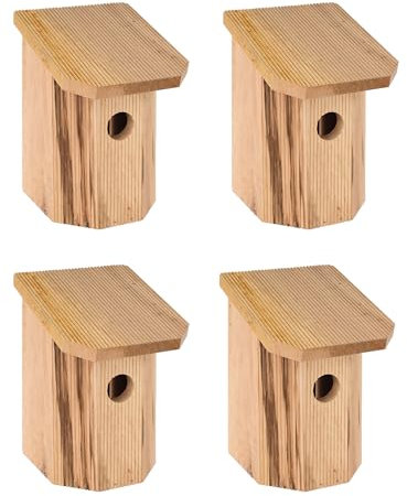MAZUR 4X Nistkasten zum Aufhängen | Vogelhaus | Bausatz | handgemacht in Europa | für Meisen, Kleinvöge & Wildvögel | Wetterfest aus Erlenholz | Nisthaus | Hand Made | Garten und Balkon