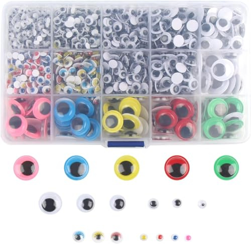 LOMIMOS Colores Mezclados Ojos Activos,1500Piezas,Autoadhesivos,Plástico,Para Bricolaje, Taller de Artesanía, Producción Creativa