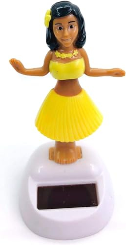 Figure oscillanti solari gialle, giocattolo ad energia solare per ragazza oscillante Hawaii Girl Solar Wobble figura auto casa e ufficio giocattolo per bambini regalo kit di energia solare