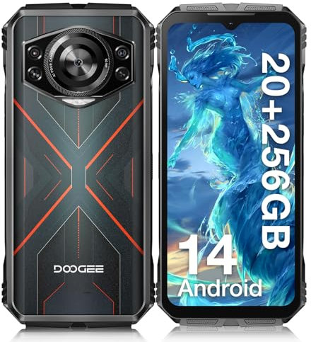DOOGEE S Cyber Telephone Portable Incassable 20GB+256GB 10800mAh Batterie 6.58” FHD+ Écran 50MP AI Caméra Android 14 Smartphone Incassable, Octa Core/NFC/OTG/GPSIP68/IP69K, Noir Rouge