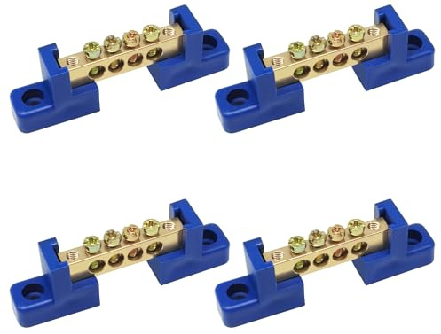 Tugermoola 4PCS Grounding Bus Bar 4 Positions Terminal Block Ground Bus Bar Brass Wire Screw Terminal Electrical Bus Bars OLA002-4K