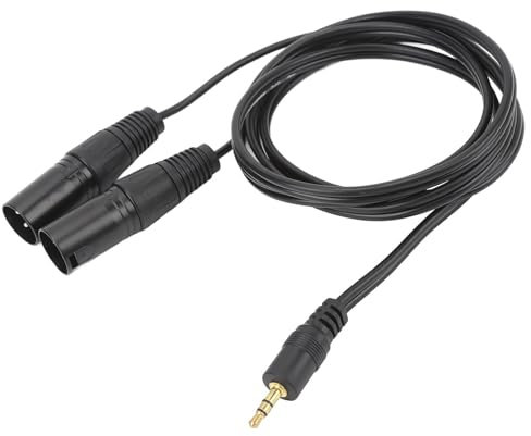 Plyisty Cable Macho de 3,5 Mm a XLR Doble Macho, Cable Adaptador Divisor en Y Macho de 1/8 Pulgadas a 2 XLR, Cable de Micrófono para Altavoz, Mezclador, 4,9 Pies
