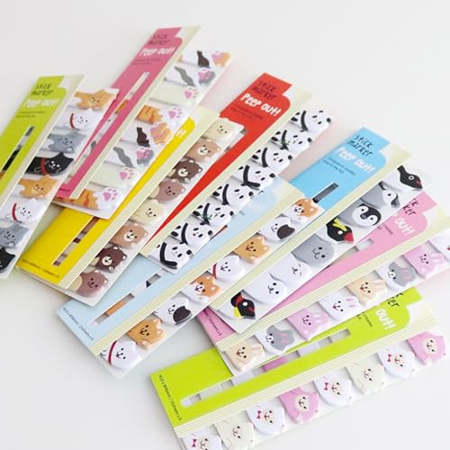 6pcs Cute Animals Sticker Bookmarks, 18 Styles Pad Sticky Notes Self Adhesive Tab Notes Page Markers Flags Index Bookmark Marker Pad for Office School