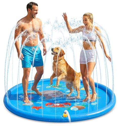 Mineup 170cm Dog Pool Paddling Pool for Pets, Foldable Sprinkle and Splash Water Play Mat, Fun Backyard Fountain Play Mat for Summer Outdoor Garden Beach Pets Family Activities,16 Years+