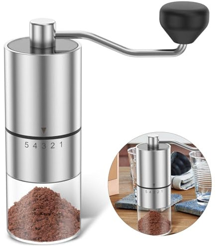 Macinacaffè manuale con regolazione ultra precisa a 5 gradi di macinazione, può contenere fino a 28 ± 2 g di chicchi di caffè, macinacaffè a mano, antiscivolo, ergonomico, in ceramica, macinino