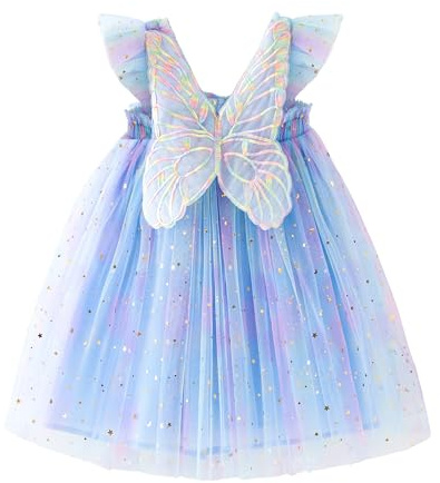 Miipat Klänning, bebisflicka, tyllklänning, fjäril, ärmlös, ungt barn, prinsessa, tutu, blomma, bröllop, födelsedagsfest, flickklänning, 6 månader till 6 år
