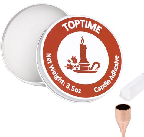 Toptime Taper Candles Accessories, Wax Candle Adhesive 3.5 Ounces Holds Taper Candlesticks Straight, White Tacky Wax in Jar for Secure Candle Glue to Hold Multi-Size Candles in Place 100G