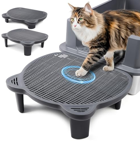 Bartuke Rampe à litière réglable pour Chat Double Couche avec Fonction de Filtre, Rampe surélevée pour Petits et Chats âgés, Nettoyage Facile (Gris foncé)
