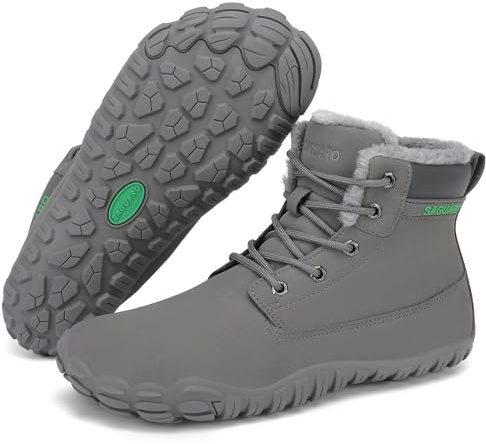 SAGUARO Bottes Barefoot Hiver Homme Bottines Imperméables Chaudes Fourrées Boots de Neige Légères Antidérapantes Chaussures Minimalistes, Gris, 42 EU