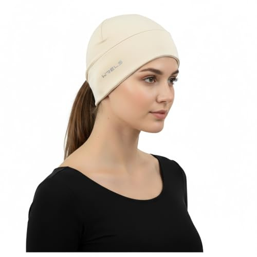 WRELS Thermal Running Skull Cap with Ear Flaps - Winter Hat for Women, Windproof Athletic Beanie Helmet Liner