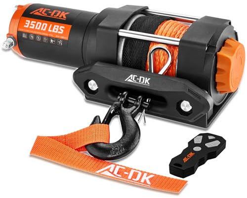 AC-DK 3500 lb ATV/UTV Winch Synthetic Rope Kits, 12V Winch with Wireless Remote for Off Road Trailer Boat RV Towing Winches, Winch with Mounting Plate and Wired Remote