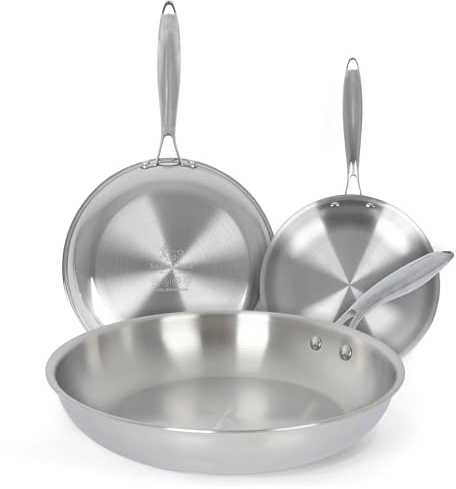 Santa Clara | Juego de Sartenes Acero Inoxidable 18/10 Trifusión 20-24-28 cm, Set de 3 Piezas Sin Revestimiento, Apta para Inducción, Horno, Gas y Vitro, Cocina Saludable y Libre de Tóxicos