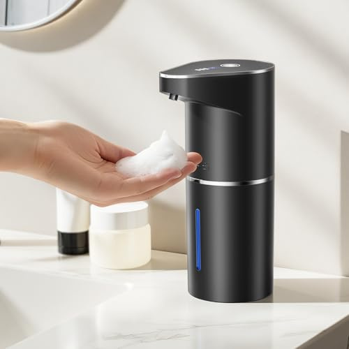 Fantictas Dispensador automático de jabón espumoso, dispensador de pared sin contacto, ajustable en 3 niveles, dispensador de jabón eléctrico con sensor de movimiento por infrarrojos para baño, cocina