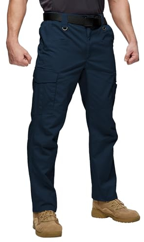 ZITY Men's Work Trousers Heavy Duty Combat Cargo Trousers Stretch Safety Tactical Pants with Multiple Pockets Semi Elasticated Waist Navy Blue