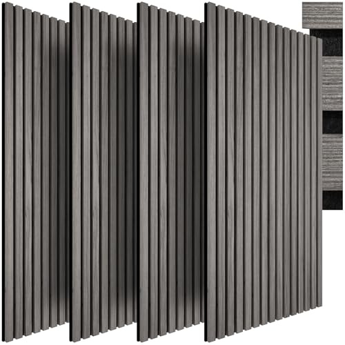 tectake® Paneles de Pared Decorativos MDF, 50 x 110 x 1,8 cm, Chapa de Madera Real, Excelente Acústica, Tejido de Fieltro y Madera, Insonorización Acústica Pared - 4 Paneles Roble Gris Claro