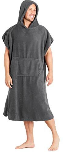 CityComfort Poncho De Toalla con Capucha para Adultos Bata para Cambiarse con Bolsillos | De Algodón 100% | para Hombre Y Mujer Ideal para Vacaciones, Triatlón, Playa, Baño (S/M, Gris)