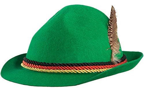 dressforfun 302851 Trachtenhut mit Feder und Deutschland Kordel, Jägerhut für Oktoberfest, Trachten Party, grün
