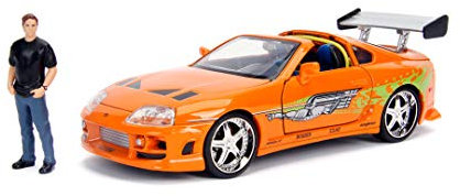Jada Toys - Fast and Furious Modellauto Toyota Supra & Brian - Auto-Modell 1995 Toyota Supra Mk4 1:24 Orange Mit Brian O'Conner Figur, Fahrzeug Mit Spoiler, Zu Ã–ffnenden Teilen & Abnehmbarem Dach