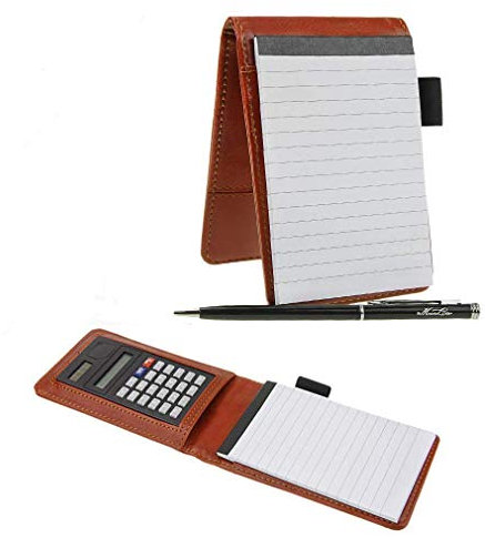 IPENNY A7 PU Leder Notizbuch mit Taschenrechner Notizblock Konferenzmappe mit Stift Notebook Organizer Handlich klemmbrett Schreibmappe Business-Schreibblock Notizbuch im Polizeistil 13,8x 8,8 cm
