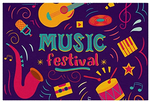 Tischsets für Musikfestival, Instrument, Gitarre, Violine, Jazz, 6 Stück, Tischsets für Esstische, 30,5 x 45,7 cm, rutschfest, hitzebeständig, Küchentisch, Platzsets