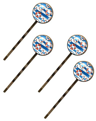 4Pcs Women's Lifebuoy Water Blue White Waves Stripe Bobby Pins Hair Barrette Accessories