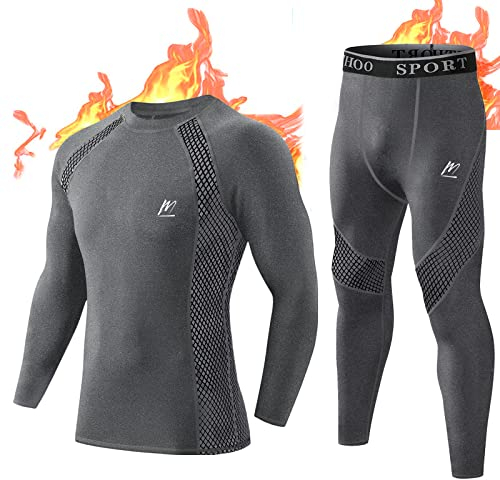 MeetHoo Thermounterwäsche Herren, Funktionsunterwäsche Atmungsaktiv Thermo Unterwäsche Set Lang Thermohemd & Thermohose für Männer Skifahren Laufen Sport