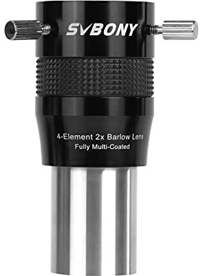 SVBONY SV216 2X Barlow Objektiv, 3,2 cm FMC 4 Elemente APO Apochromatischer Barlow, Doppelvergrößerung Teleskop Zubehör für Planetenvisuell und Fotografie