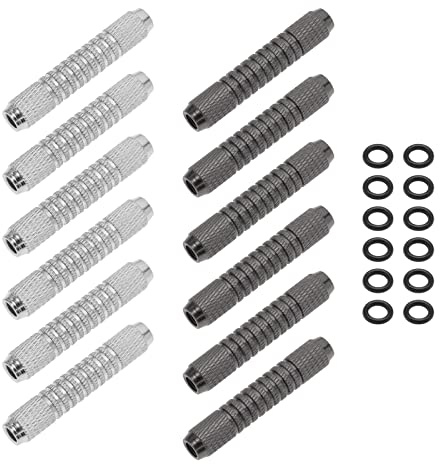 ECSiNG 12 Pezzi Barili per Freccette con O-Ring in Gomma per Freccette 14 Grammi Accessori di Ricambio per Freccette Filettatura Interna 2BA (6 Neri E 6 Argento)
