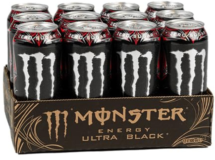 Monster Energy Ultra Black® Bevanda energetica gassata | L-Carnitina + Zero Zucchero + Taurina, 500,1 ml/500 ml, confezione da 12