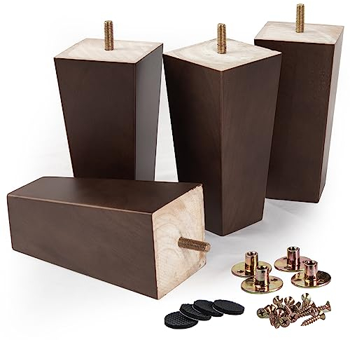 LA VANE 30cm Holz Tischbeine, 4 Stück Walnuss Massivholz Pyramide Ersatz Möbelfüße Möbelbeine mit vorgebohrten M8 Bolzen & Montageplatten & Schrauben für Sofa Bett Schrank Couch Ottomane
